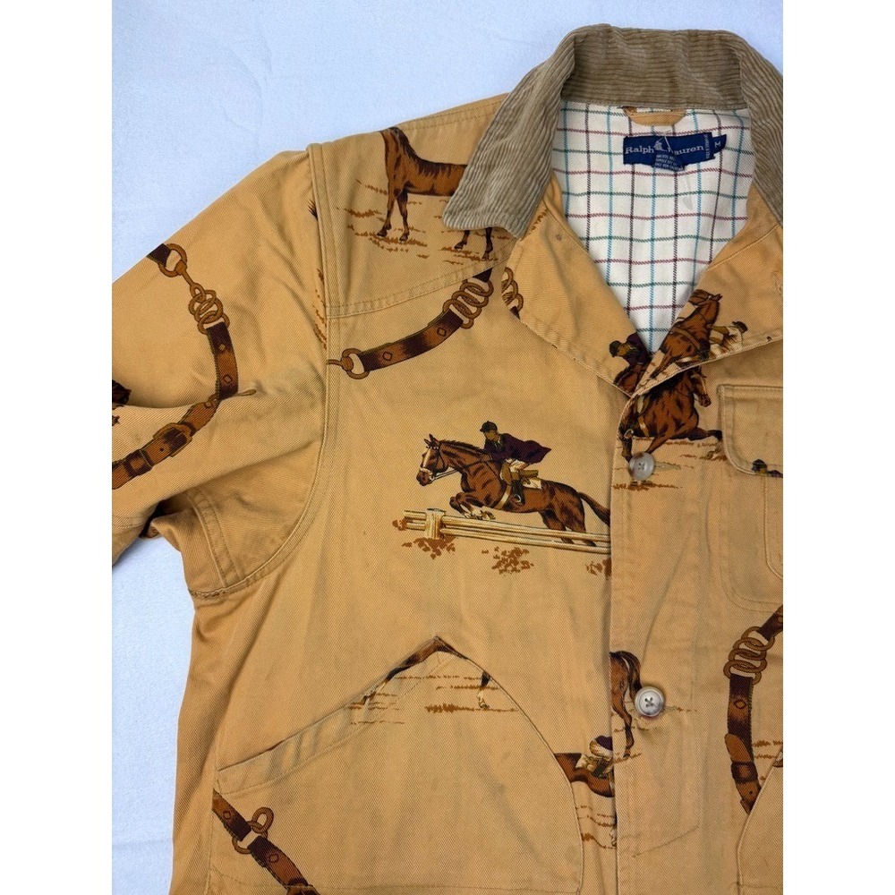 Vintage Ralph Lauren Polo Equestrian Print Chore Jacket Tan M - READ - Picture 5 of 16